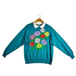 Vintage Puffy Bright Medium Large Sweatshirt Kitsch Wildflowers Grandmacore quip